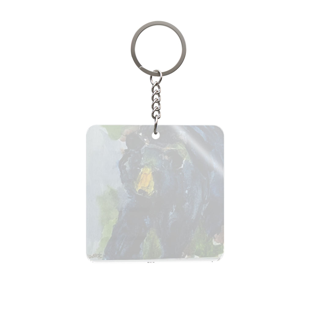 Square Keychain -  Black Bear watercolor oArt Keyring