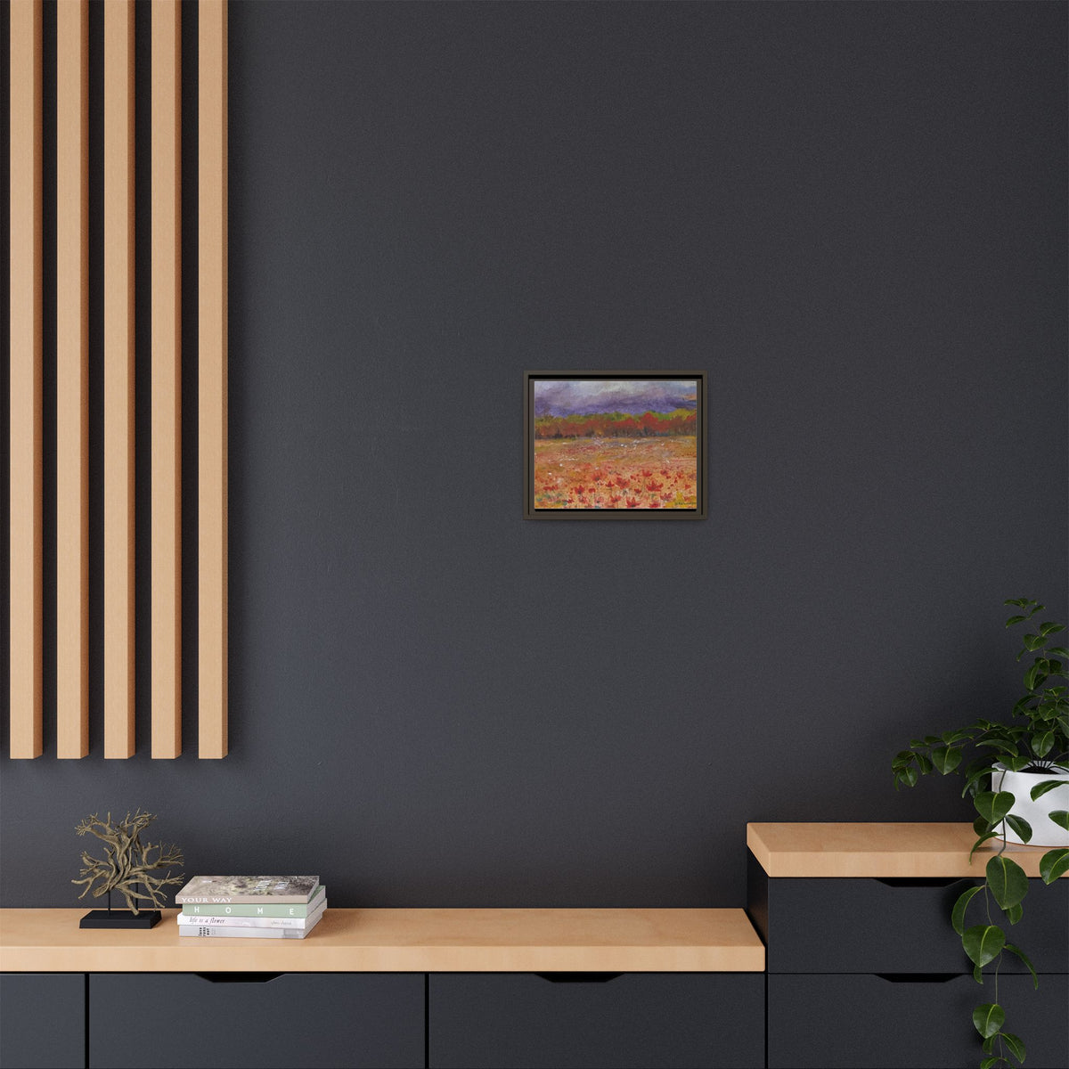 Framed Canvas Wall Art – Autumn Wildflower Meadow Landscape Painting