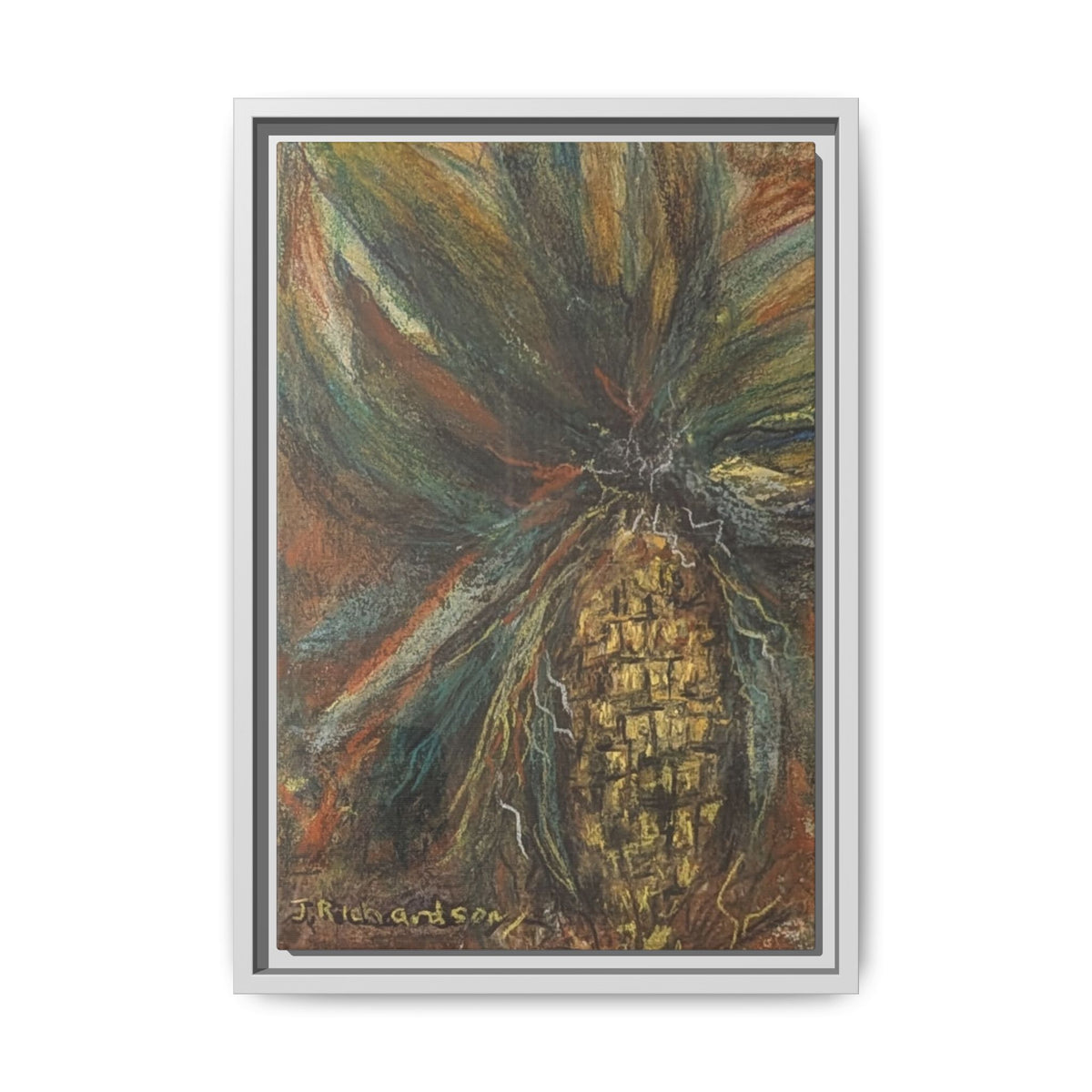 Forgotten Corn Husk Framed Canvas — Tropical Pineapple Matte Wall Art