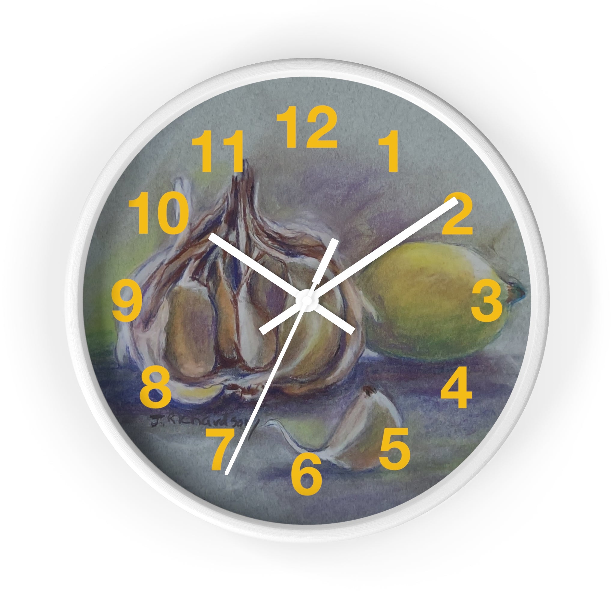 Garlic & Lemon Kitchen Wall Clock — Still Life Food Art Home Decor