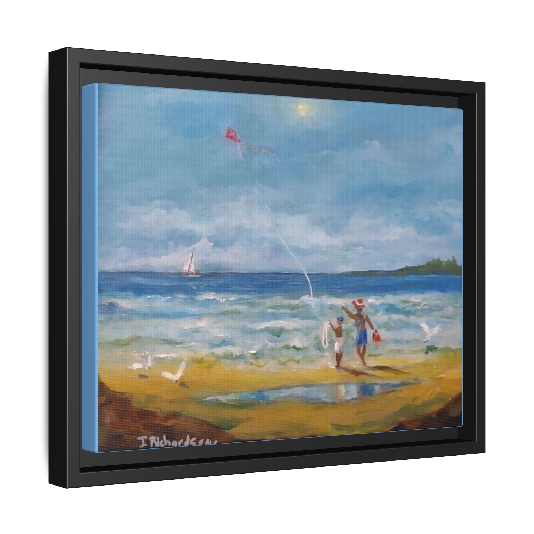 Kite on shore Framed Matte Canvas Wall Art