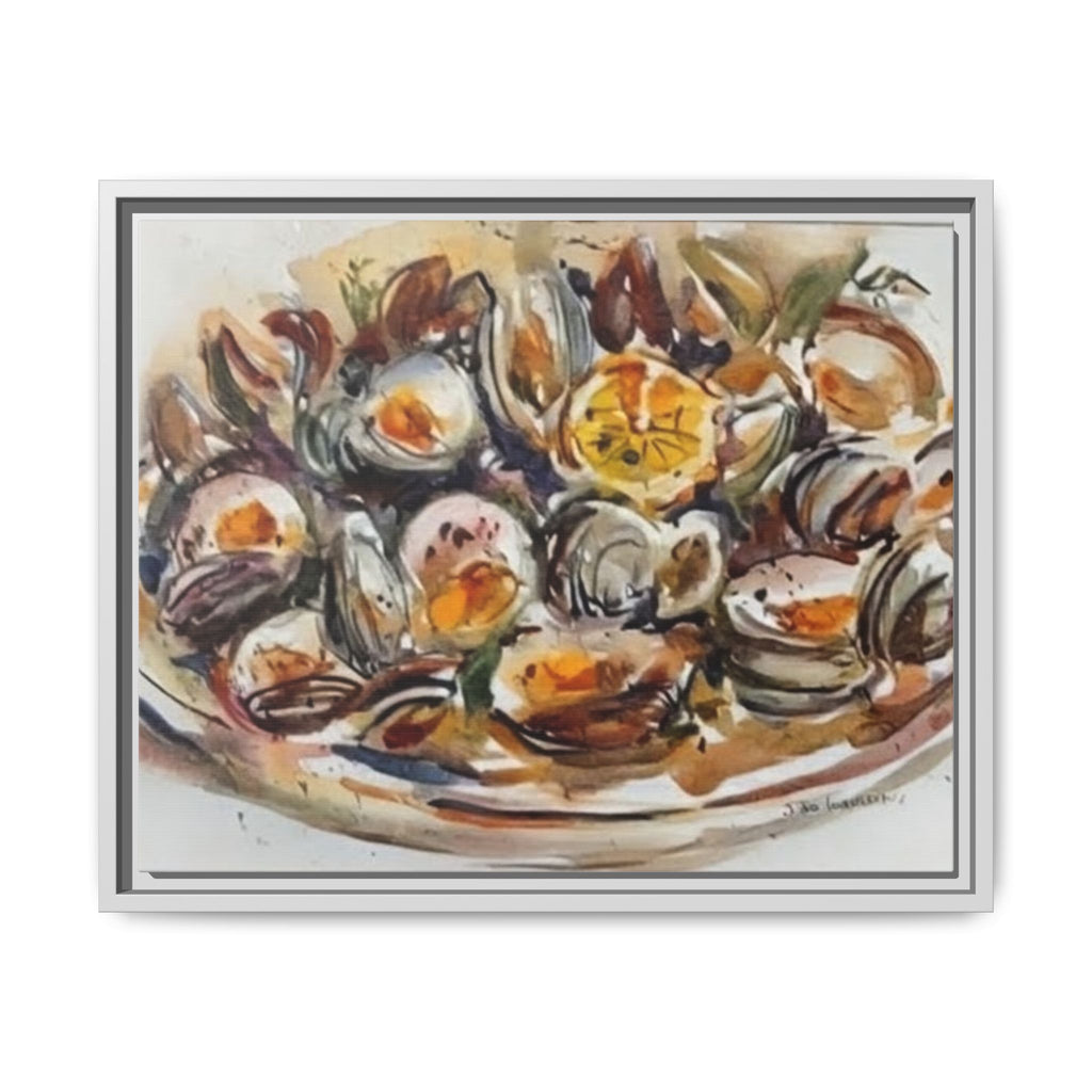 Clam Shell Watercolor Still Life Framed Canvas | Matte Multi-Color