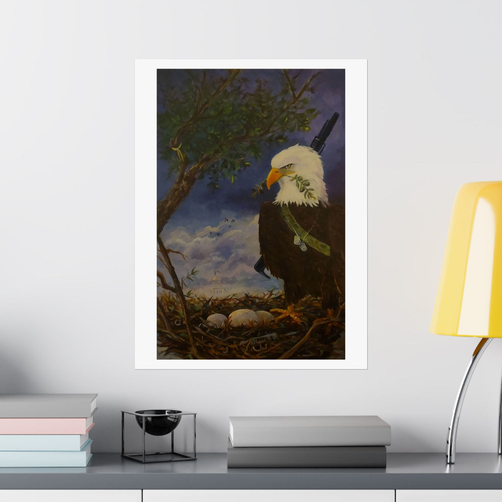 Patriotic Bald Eagle Nest Matte Poster | Vintage Wildlife Art