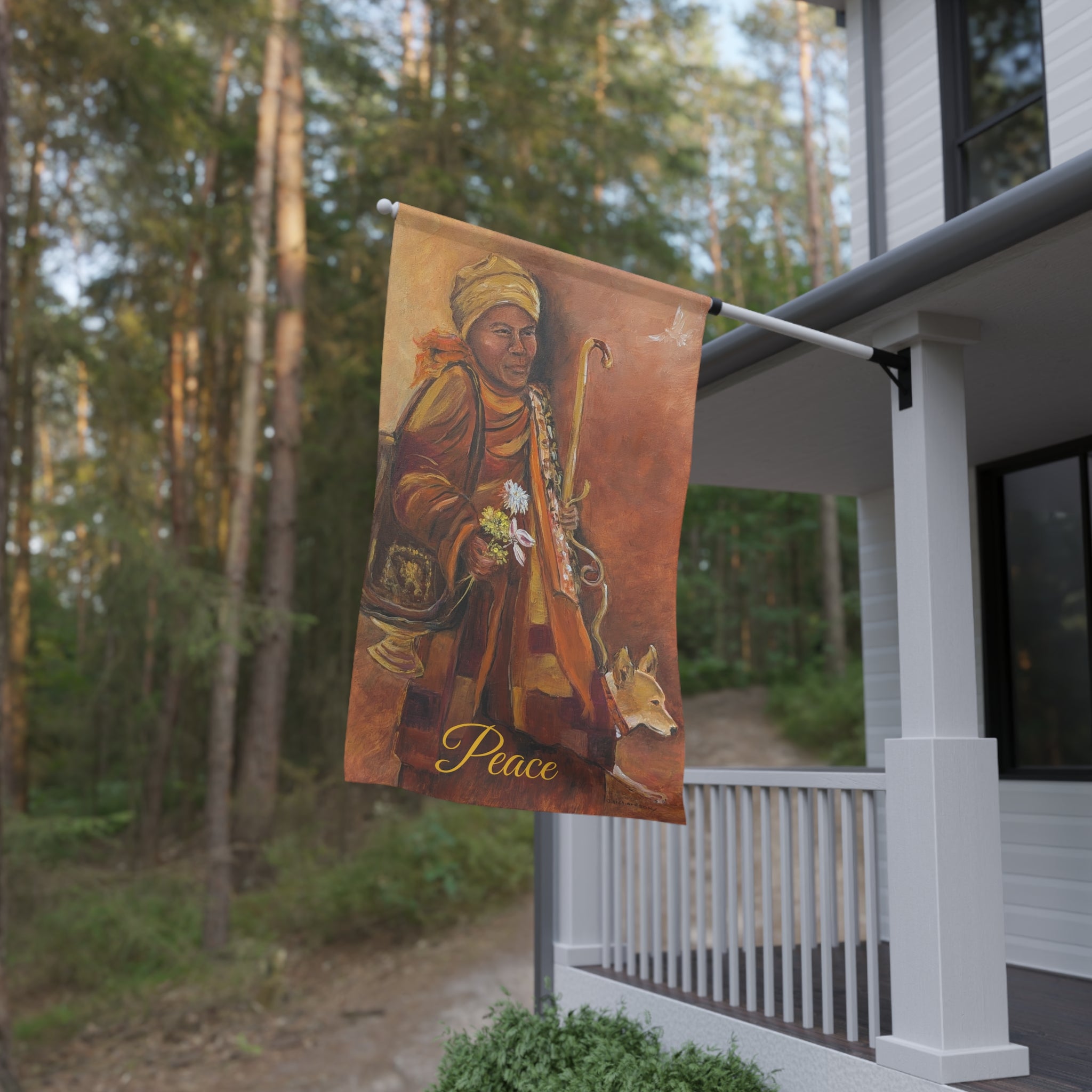 Peaceful House Banner - Monk with Aloka. Outdoor/Indoor Decorative Flag