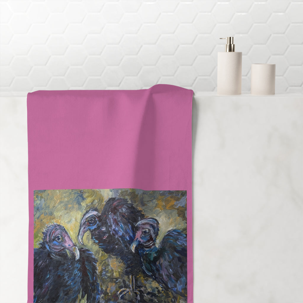 Vulture Trio painting Mink-Cotton Towel | dark avian art, textured brushwork