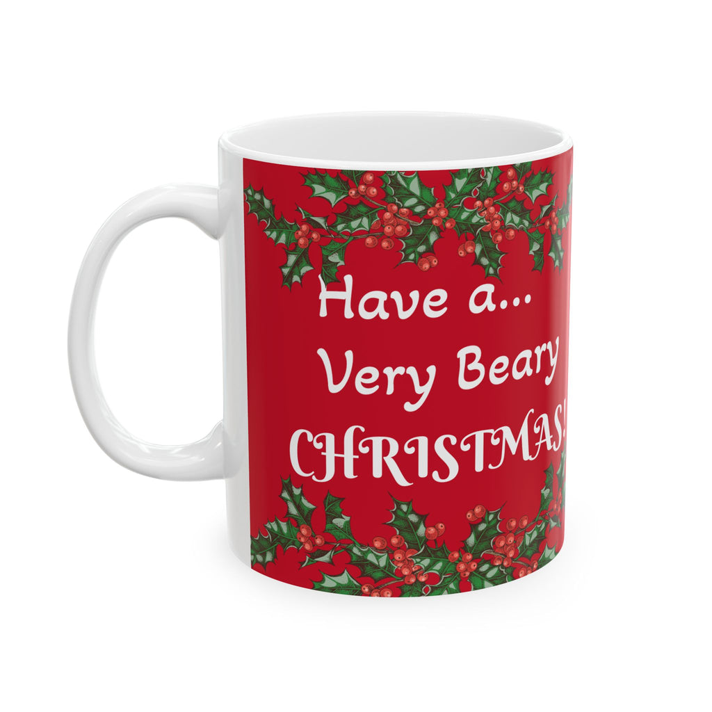 Black Bear Christmas Holly Border Mug | Festive Holiday Coffee Cup