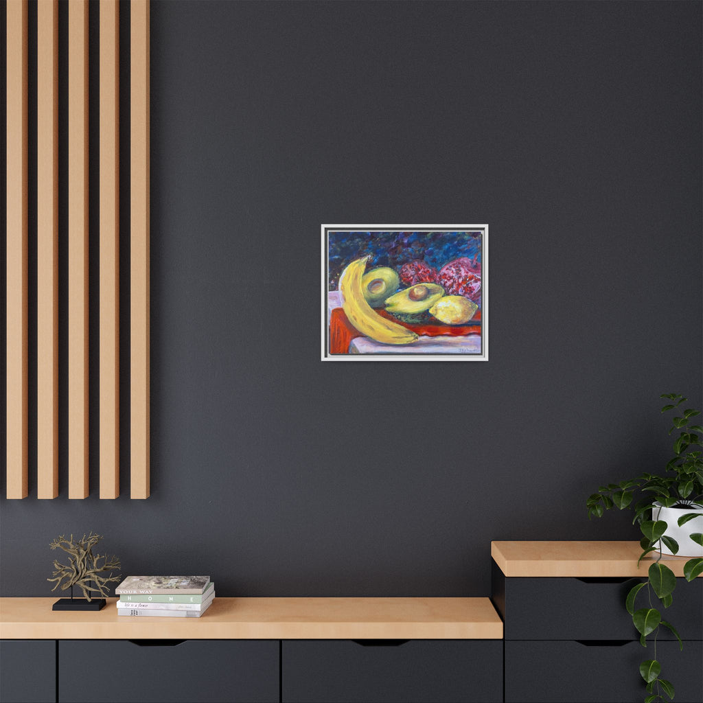 Framed Matte Canvas Still Life Print — Banana, Avocado & Lemon Artwork