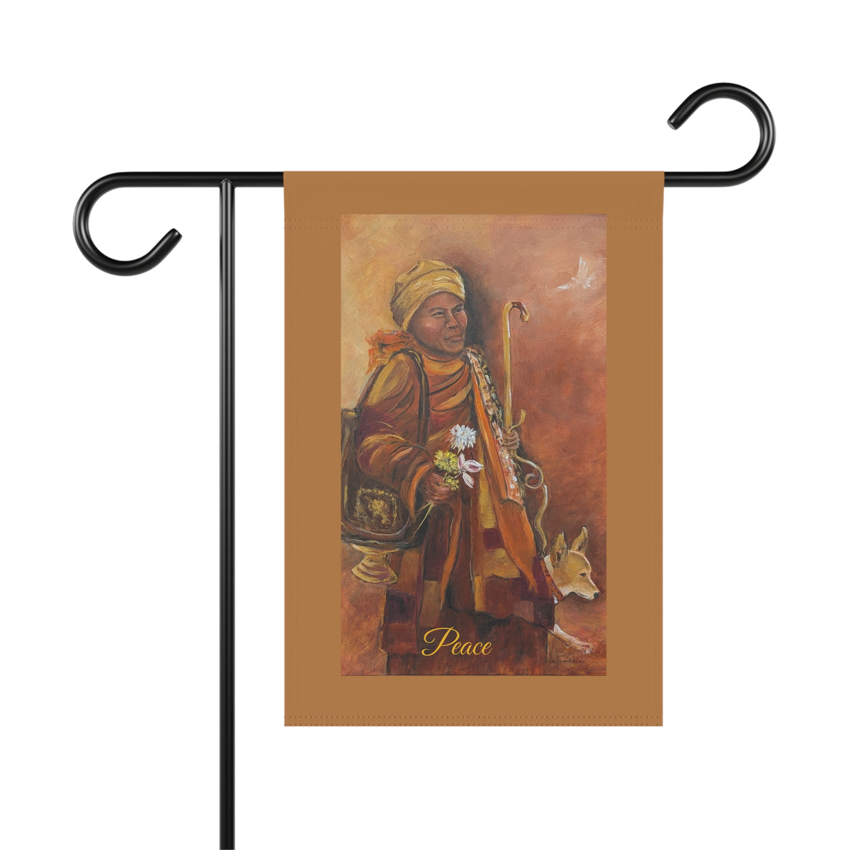 Peaceful Monk Garden Flag  Rustic Religious Outdoor Banner