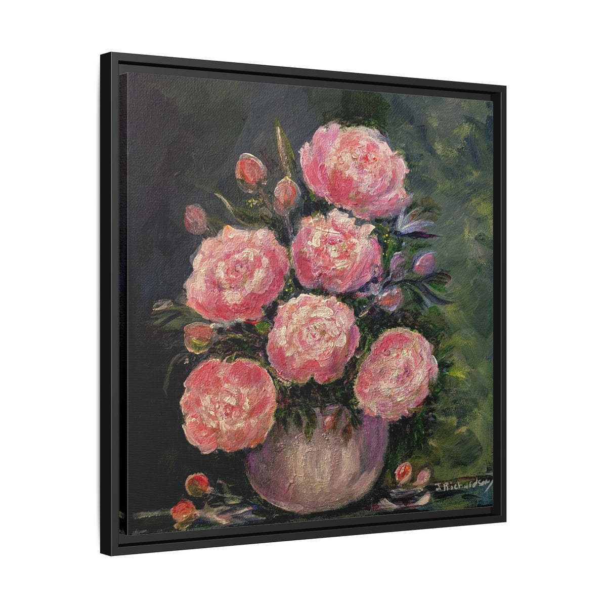 Pink Peony Bouquet Canvas Framed Wall Art | Matte Canvas, Framed