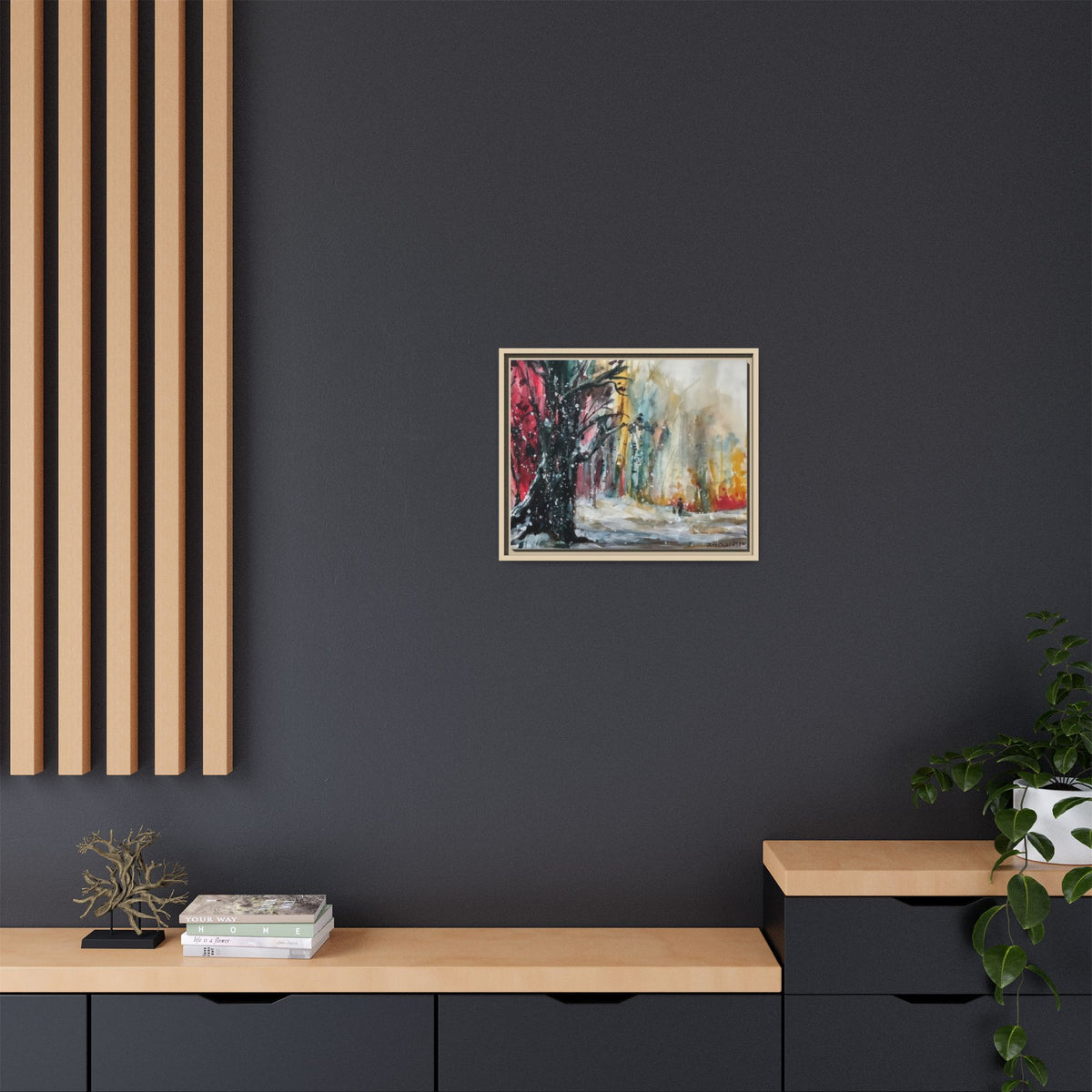 Forest Winter Walk Scene Framed Matte Canvas, | Multi-Color Wall Art
