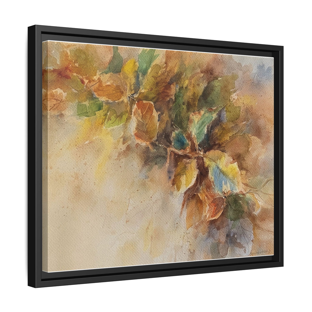 Framed  Autumn Leaves Matte Canvas Watercolor