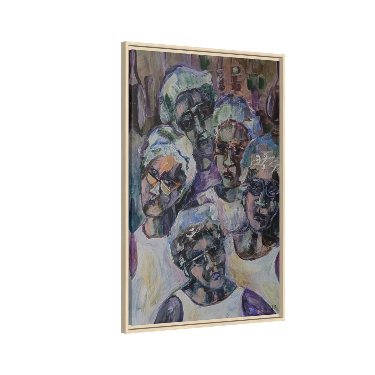 Framed Matte Canvas Art – Abstract Multi-Figure Portrait