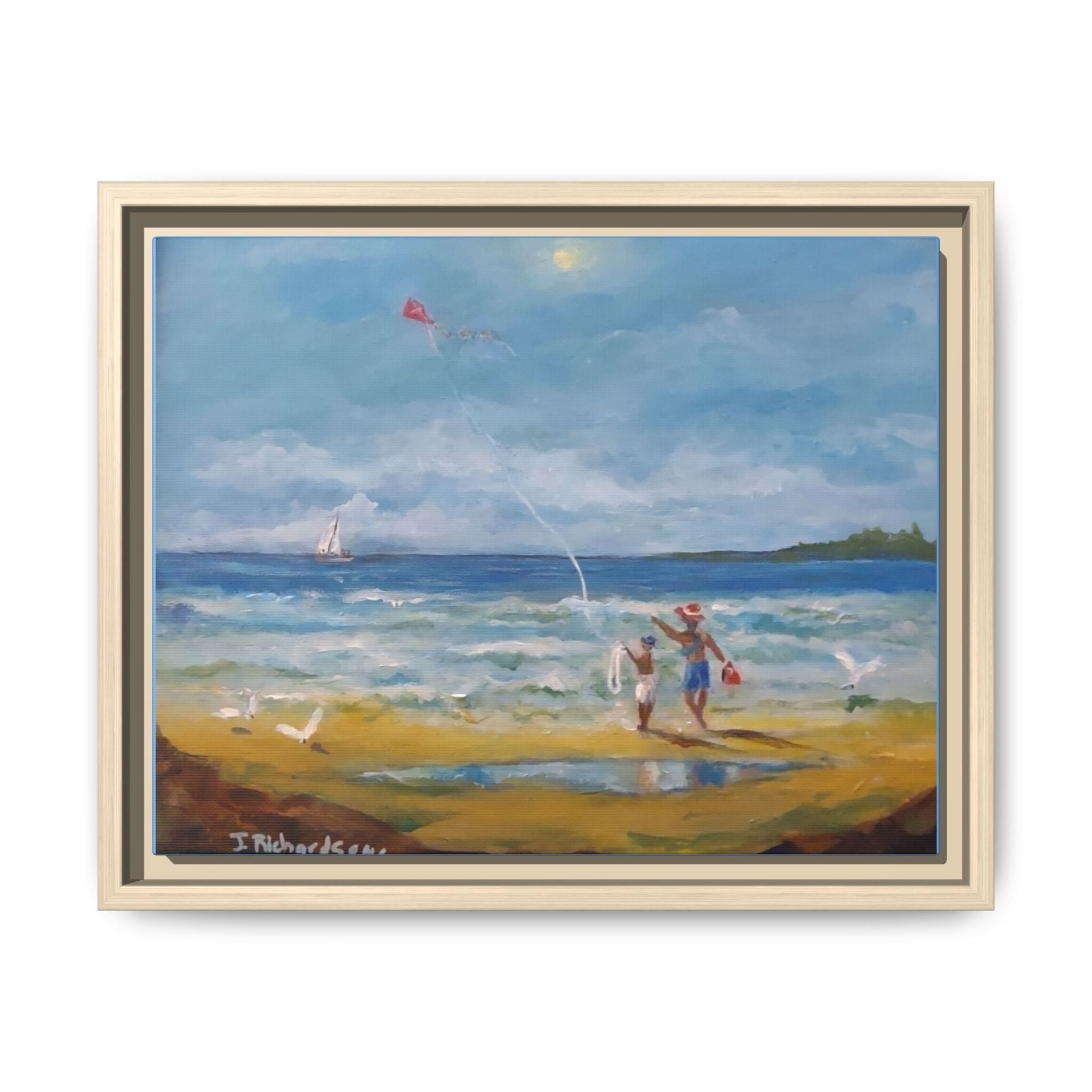 Kite on shore Framed Matte Canvas Wall Art