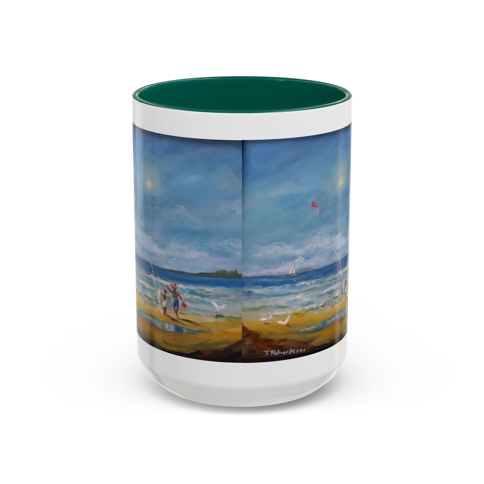 Beach & kite scene, Coffee Accent Mug - Personalize it! Colorful Ceramic Mug (11oz, 15oz)