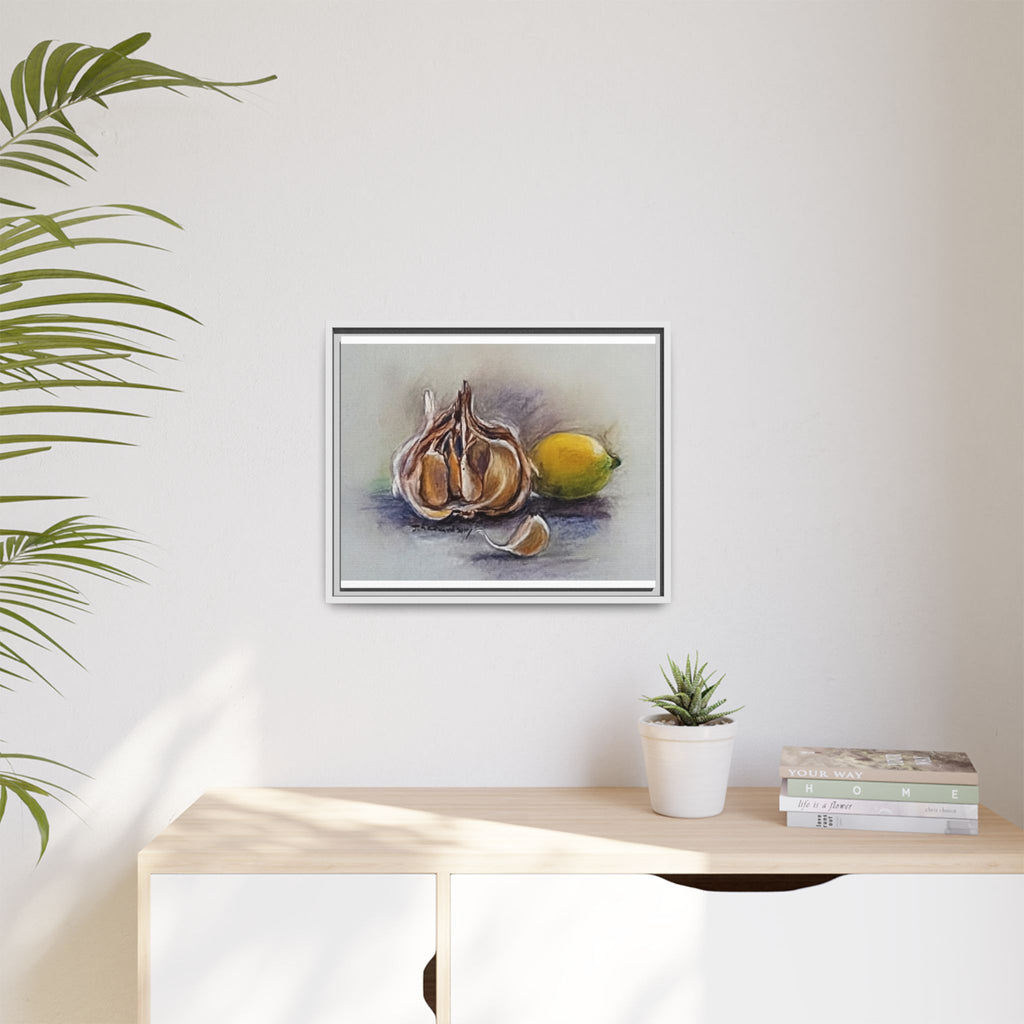 Garlic and Lemon Still Life Matte Canvas (Framed)