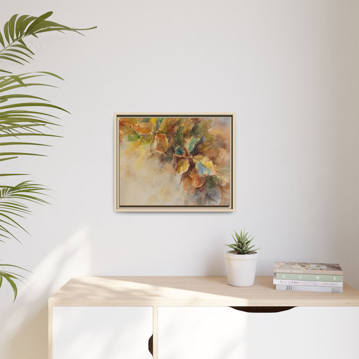 Framed  Autumn Leaves Matte Canvas Watercolor