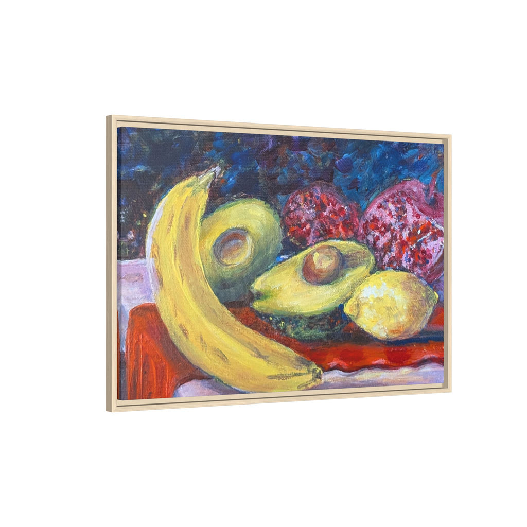 Framed Matte Canvas Still Life Print — Banana, Avocado & Lemon Artwork
