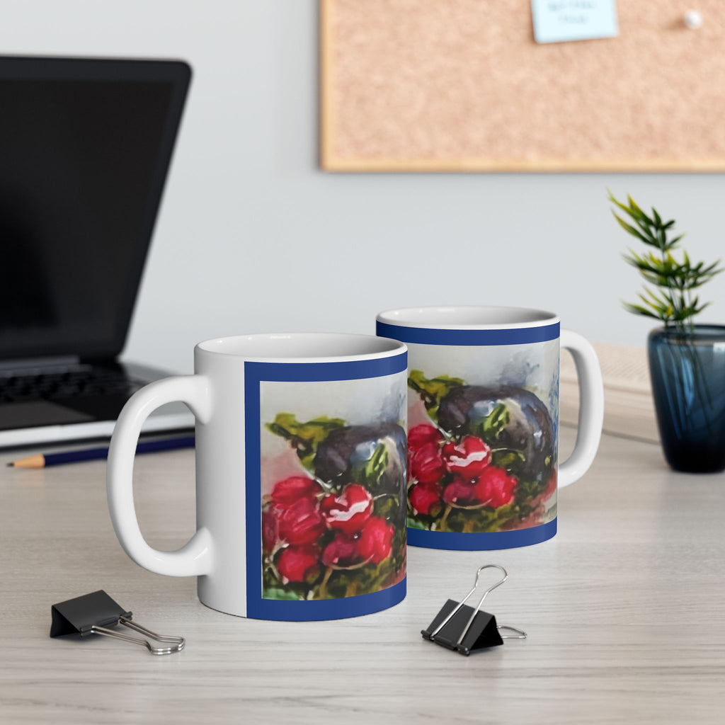 Purple Eggplant & Red Radishes Watercolor Mug | Ceramic Mug