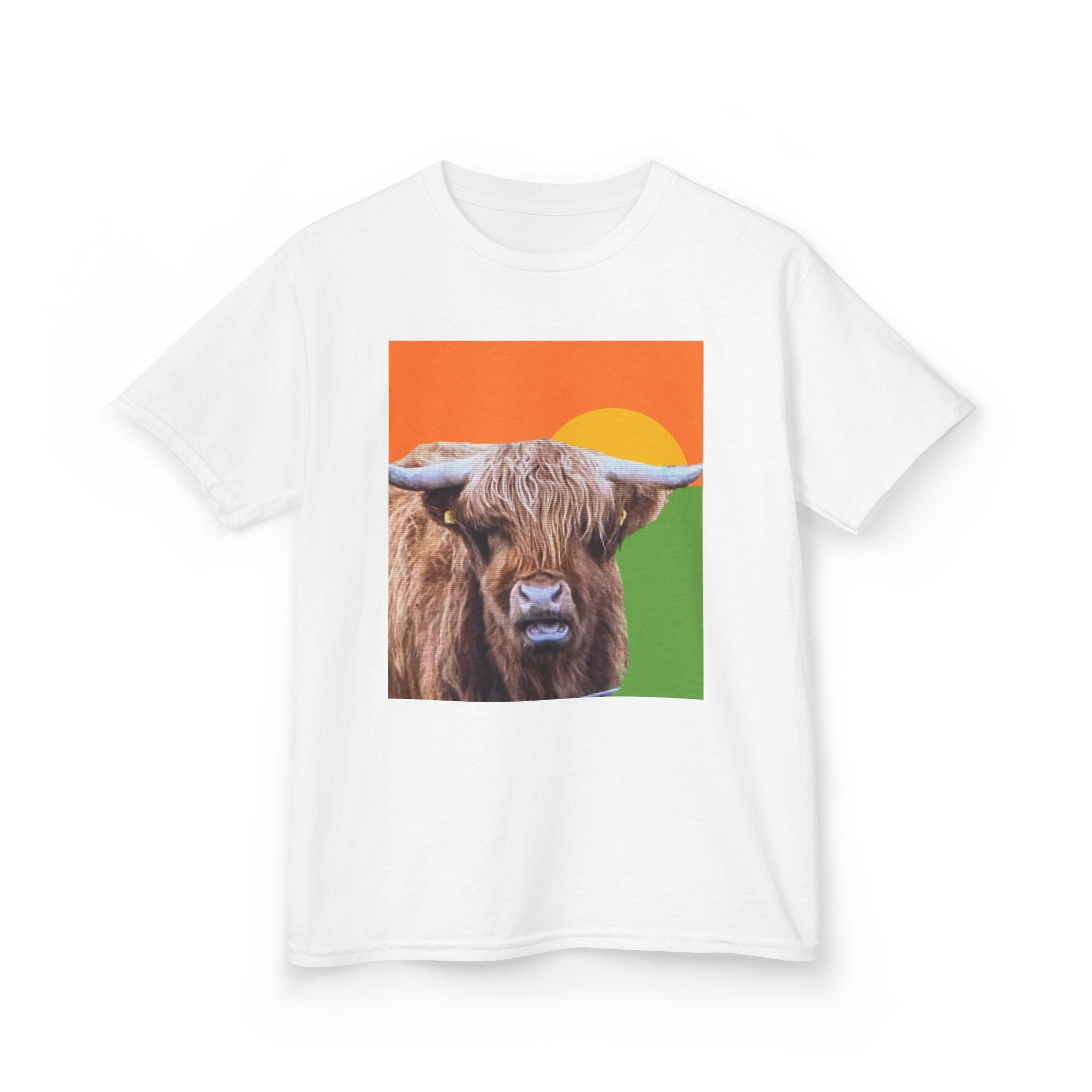 Highland Cow Sunset Kids Tee | Scottish Cattle Animal Graphic
