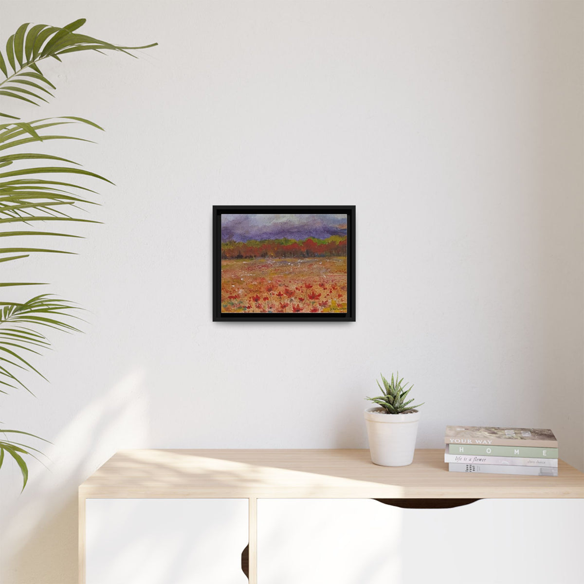 Framed Canvas Wall Art – Autumn Wildflower Meadow Landscape Painting