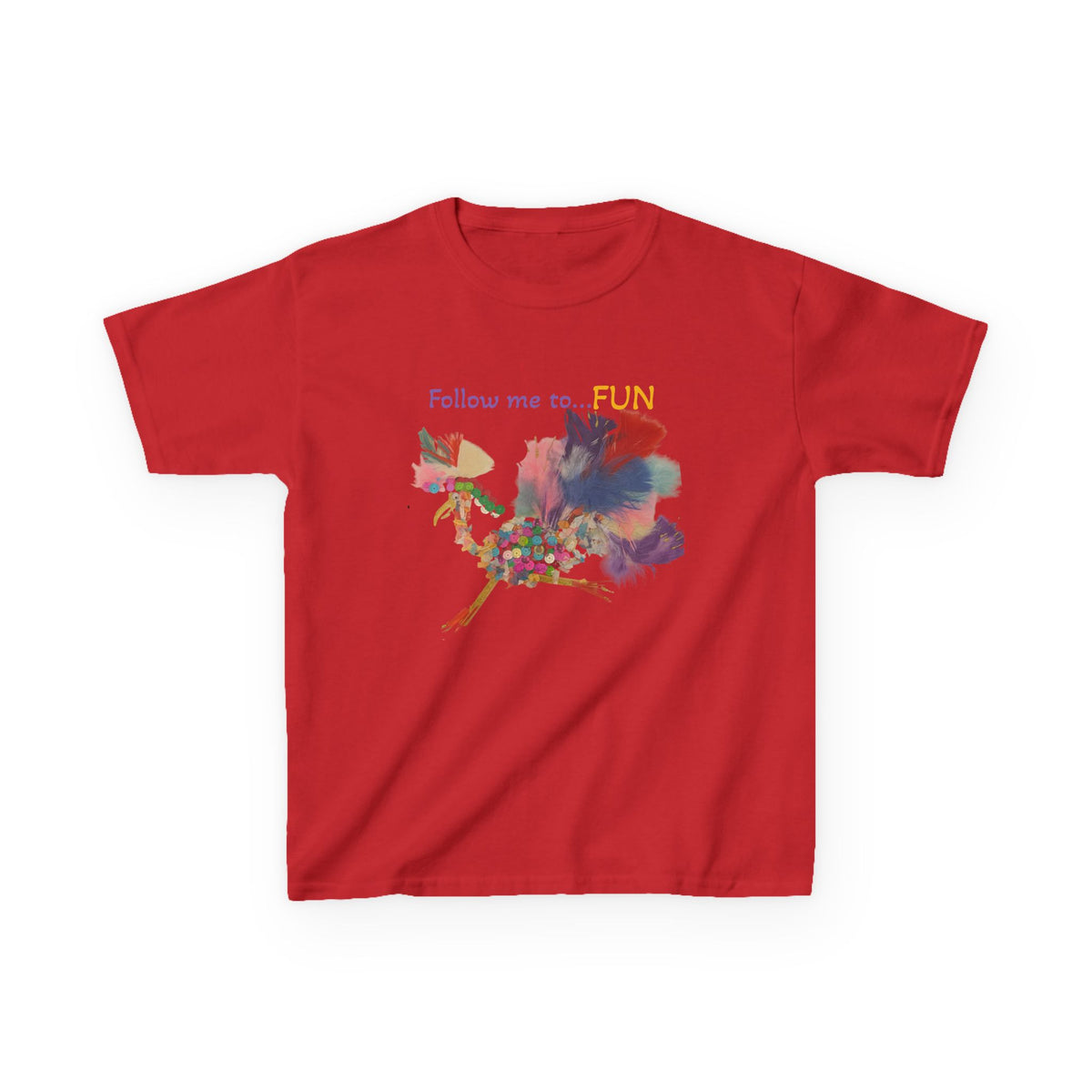 Follow Me to Fun l feathery bird l Kids Tee | colorful whimsical bird design