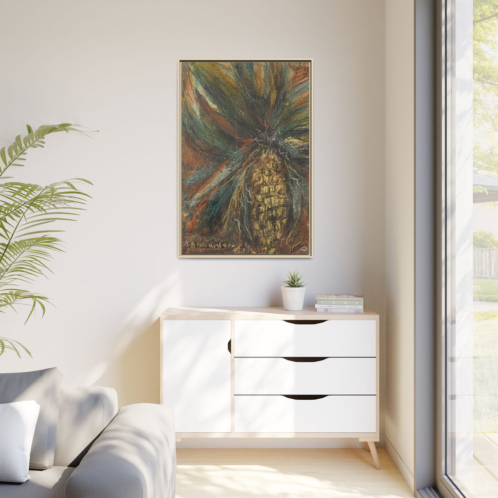 Forgotten Corn Husk Framed Canvas — Tropical Pineapple Matte Wall Art