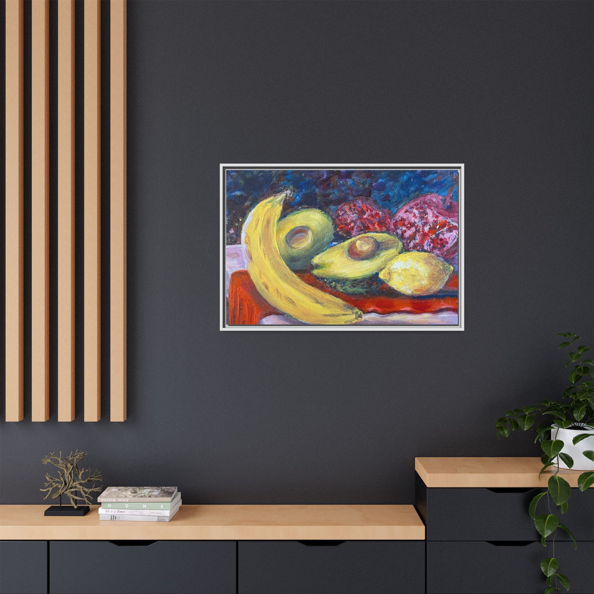 Framed Matte Canvas Still Life Print — Banana, Avocado & Lemon Artwork