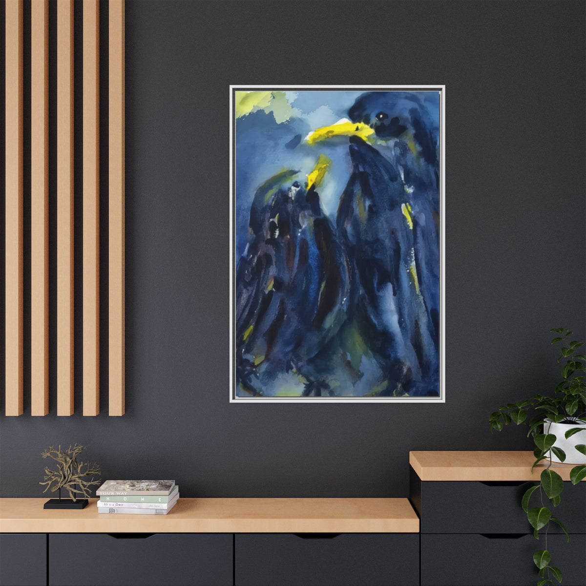 Framed Matte Canvas — Blue Raven Watercolor "Baby & Mother" Wall Art