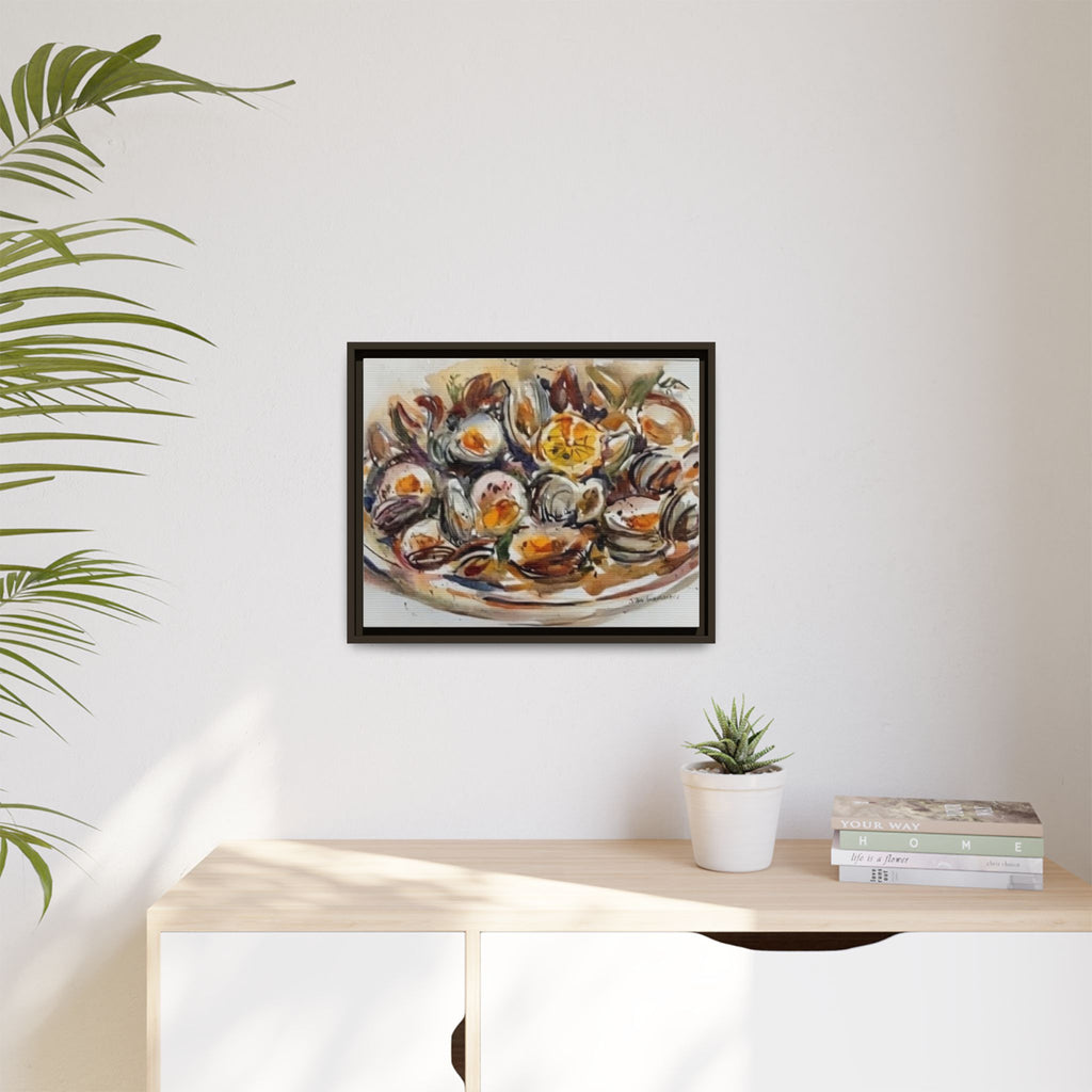 Clam Shell Watercolor Still Life Framed Canvas | Matte Multi-Color