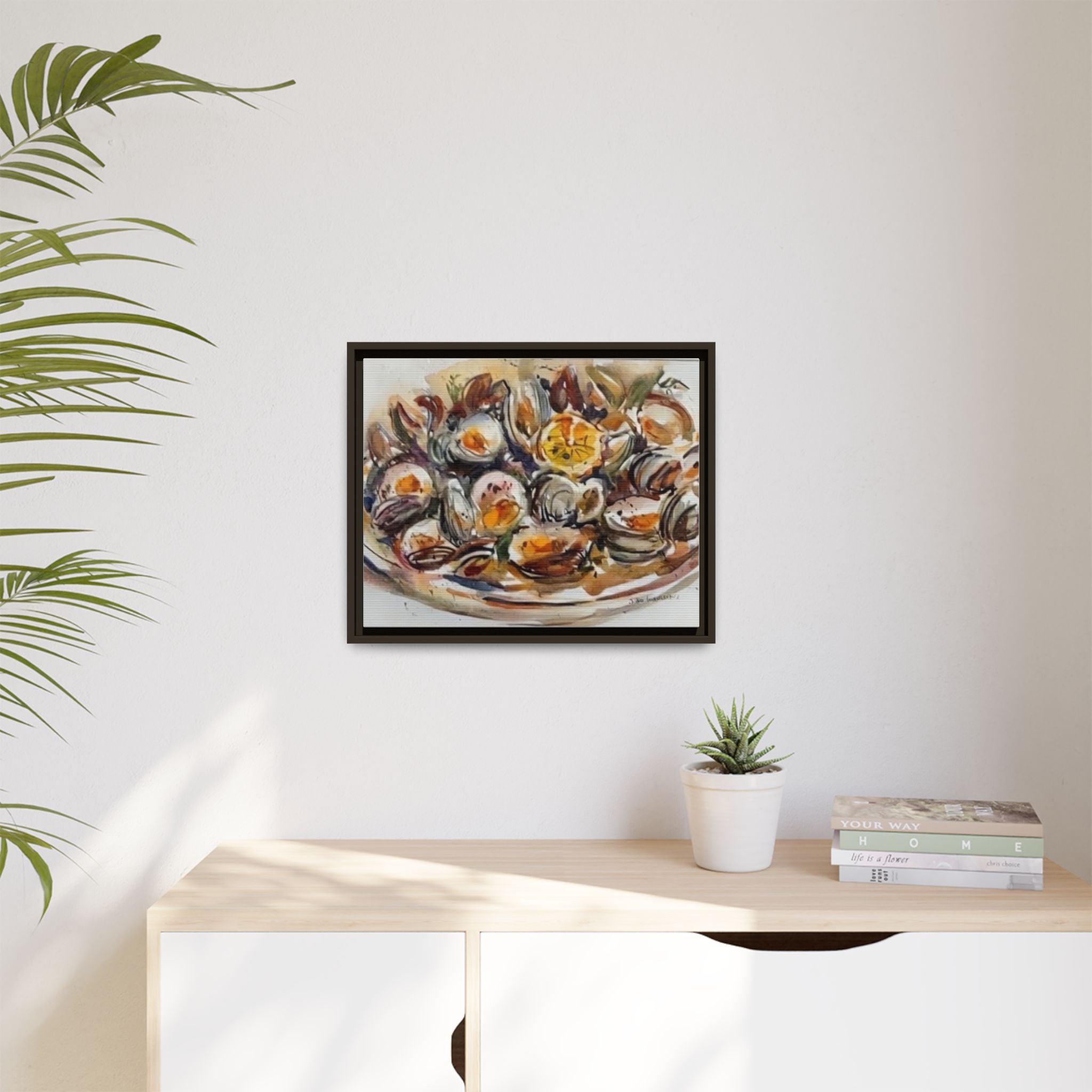 Clam Shell Watercolor Still Life Framed Canvas | Matte Multi-Color