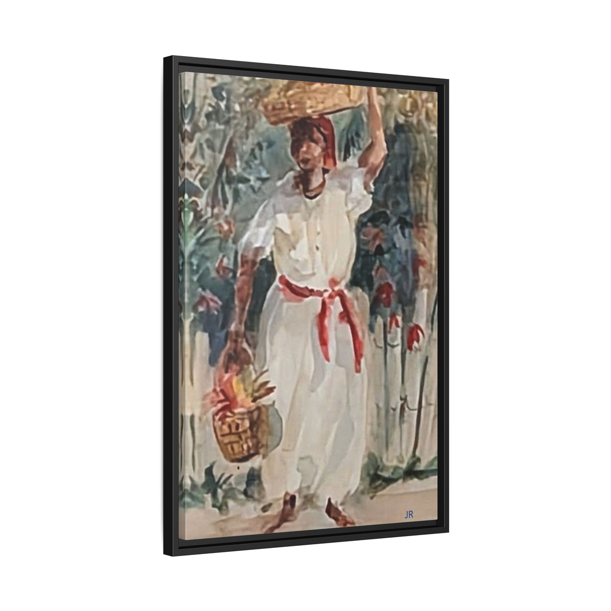 Tropical Market Woman Framed Watercolor Wall Art