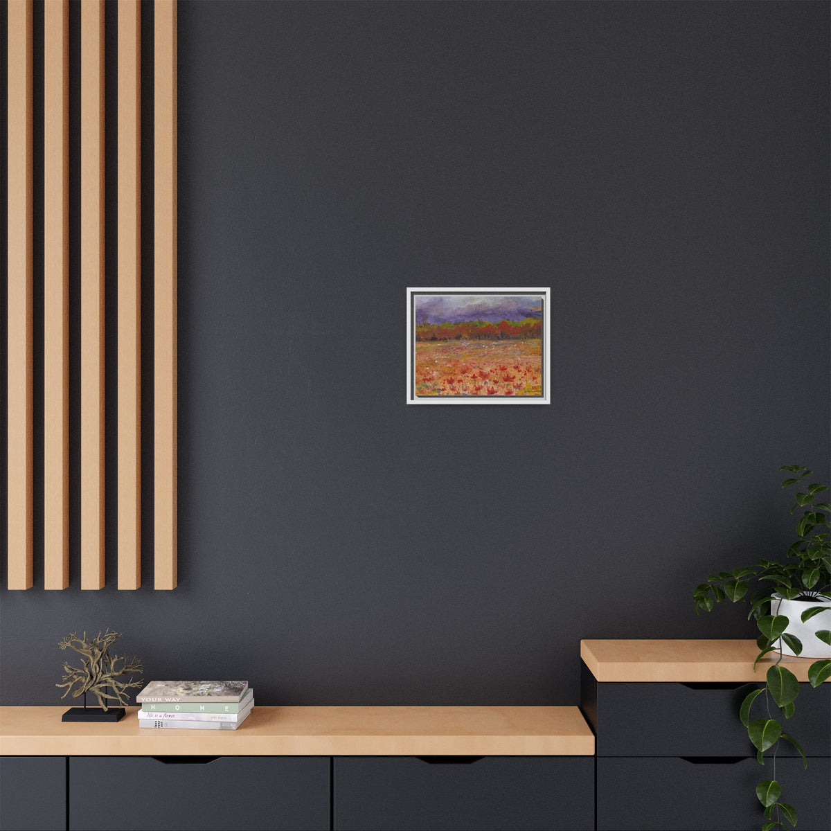 Framed Canvas Wall Art – Autumn Wildflower Meadow Landscape Painting