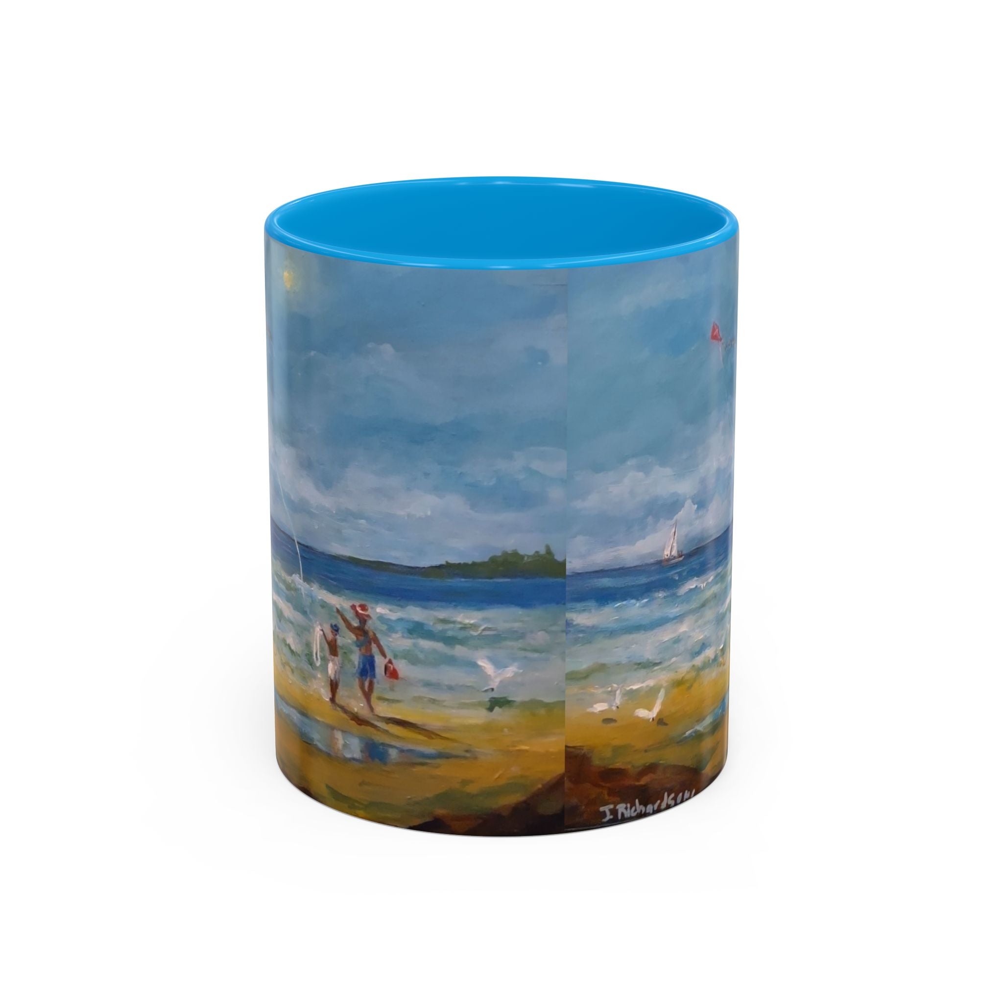 Beach & kite scene, Coffee Accent Mug - Personalize it! Colorful Ceramic Mug (11oz, 15oz)