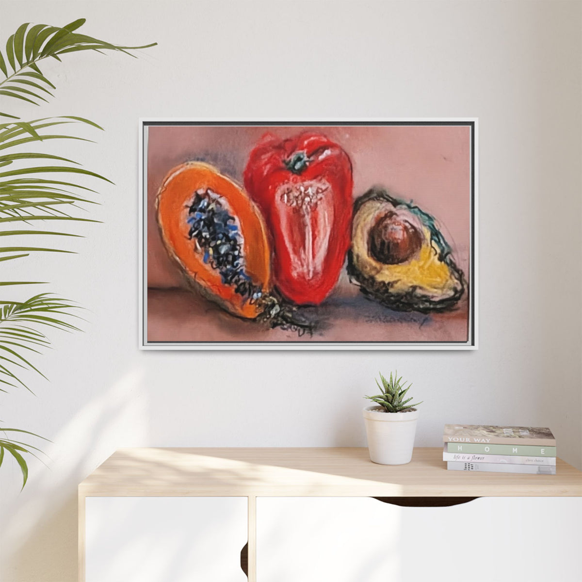 Pepper, Papaya, Avocado Still Life Matte Canvas (Framed)