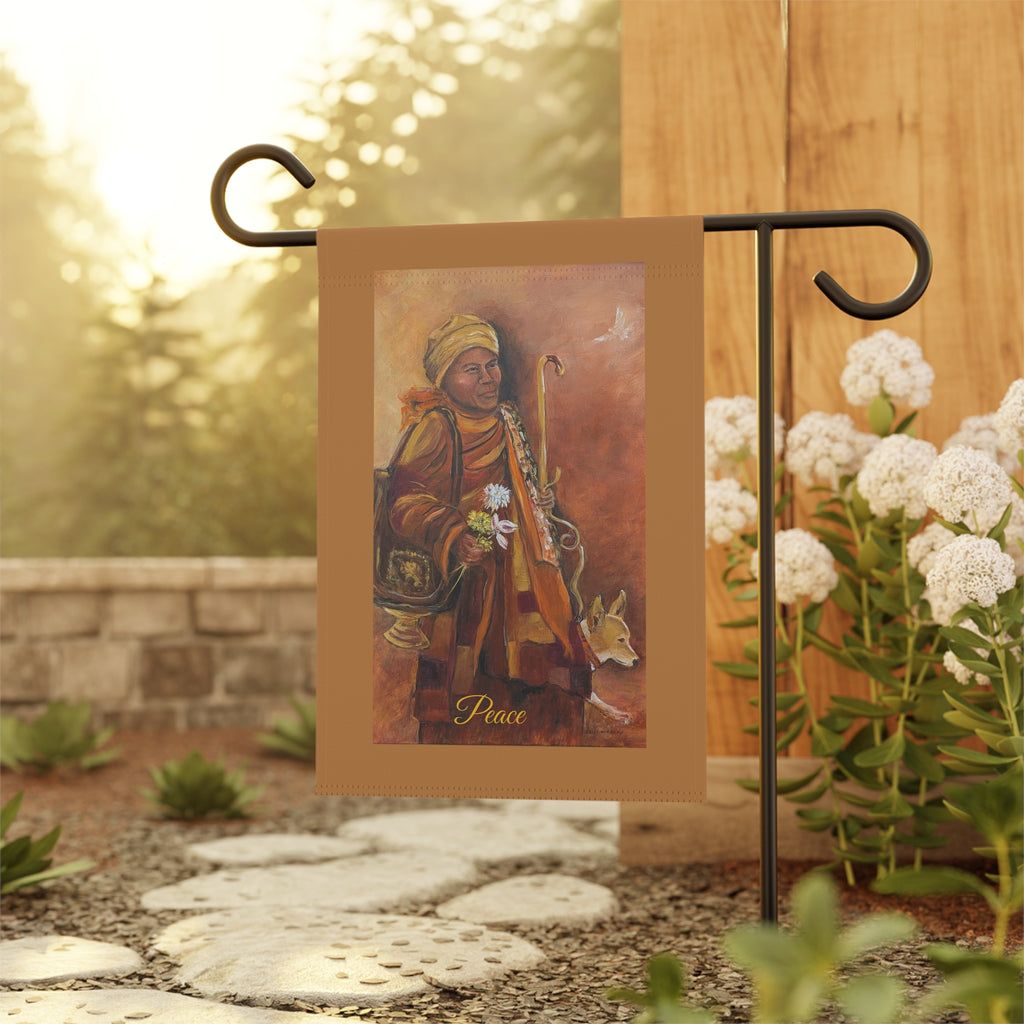 Peaceful Monk Garden Flag  Rustic Religious Outdoor Banner