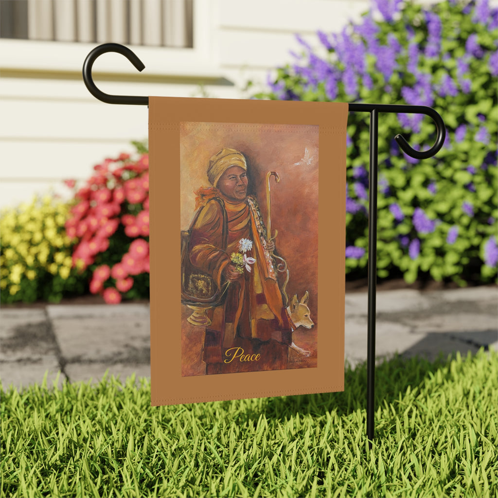 Peaceful Monk Garden Flag  Rustic Religious Outdoor Banner