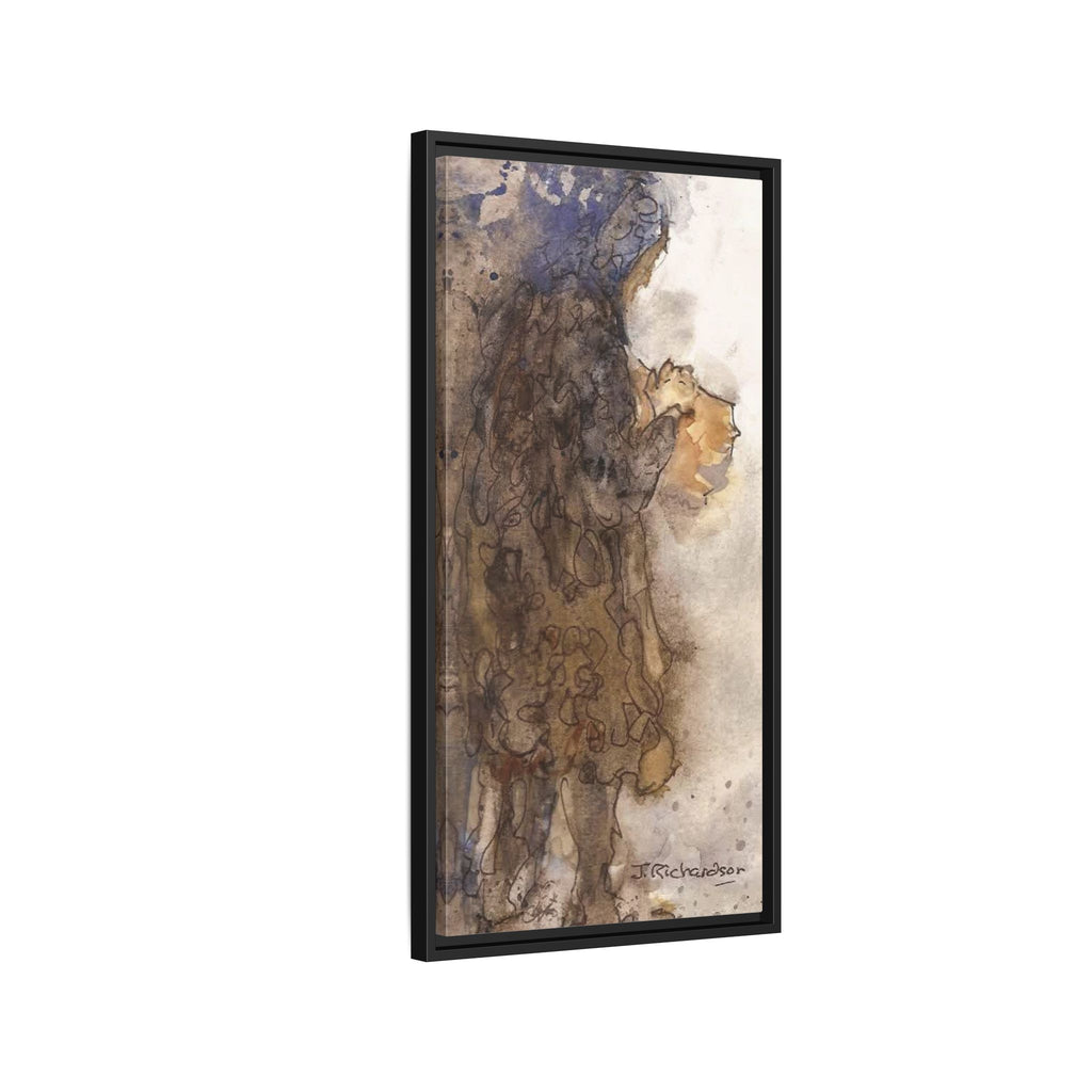 Framed Matte Canvas — "Left Behind Homeless Woman" Watercolor Abstract (Earth Tones)