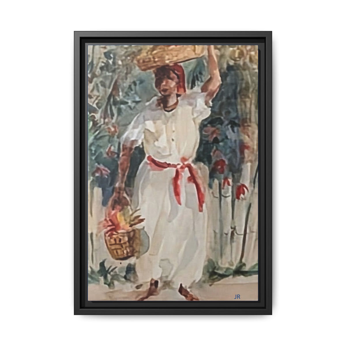 Tropical Market Woman Framed Watercolor Wall Art