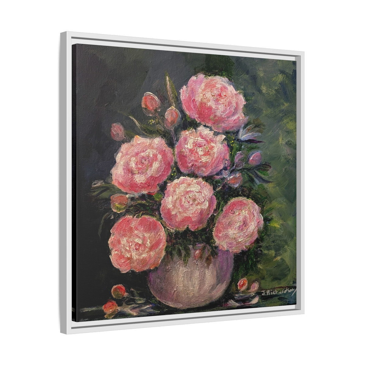 Pink Peony Bouquet Canvas Framed Wall Art | Matte Canvas, Framed