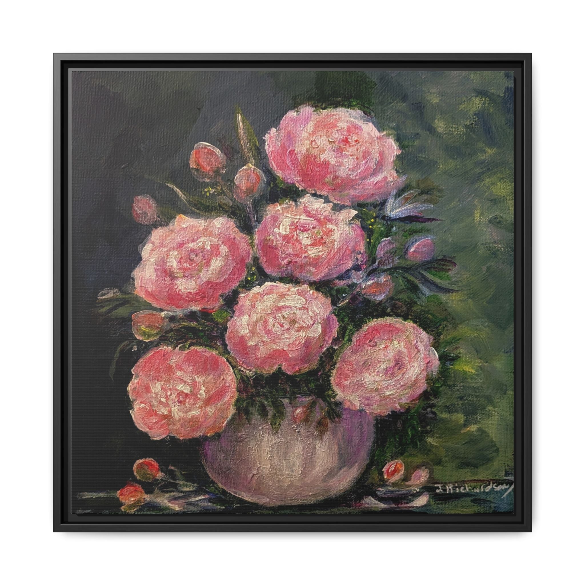Pink Peony Bouquet Canvas Framed Wall Art | Matte Canvas, Framed