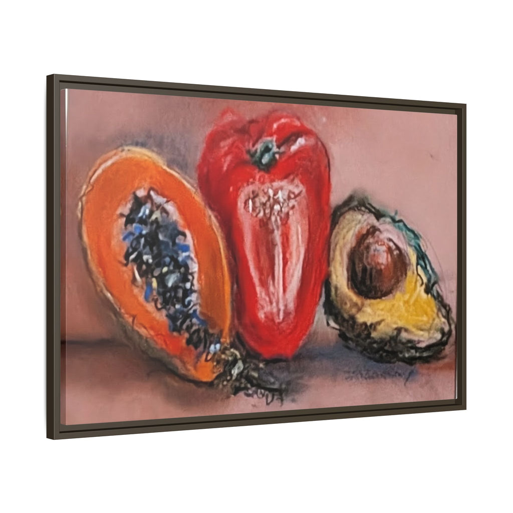 Pepper, Papaya, Avocado Still Life Matte Canvas (Framed)