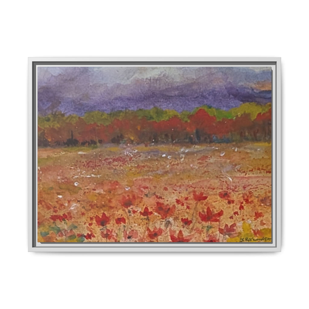 Framed Canvas Wall Art – Autumn Wildflower Meadow Landscape Painting
