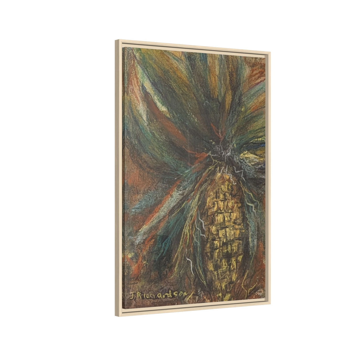 Forgotten Corn Husk Framed Canvas — Tropical Pineapple Matte Wall Art