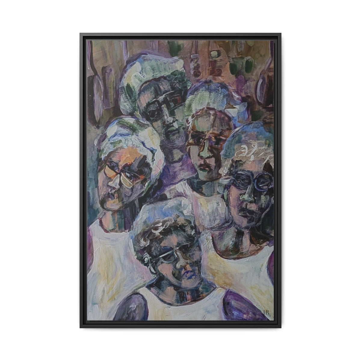 Framed Matte Canvas Art – Abstract Multi-Figure Portrait