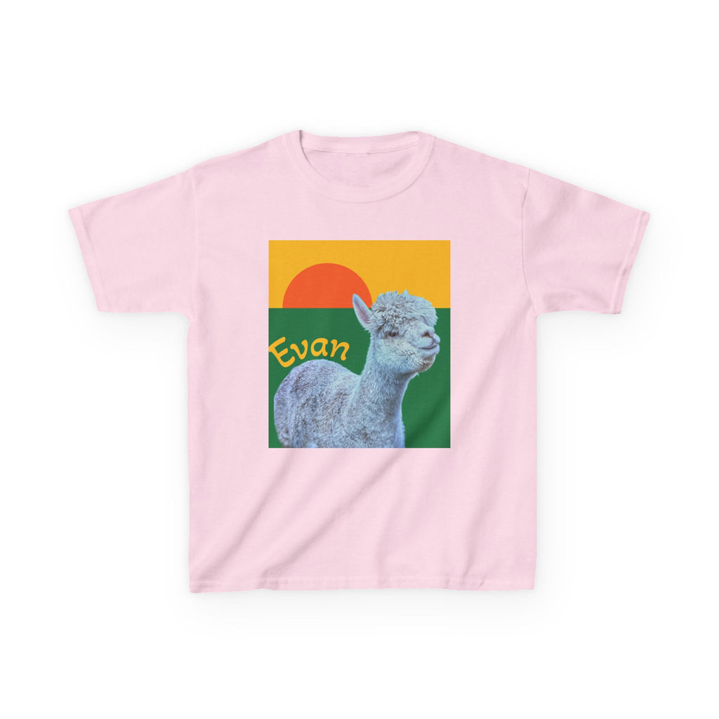 Cute Alpaca Sunset Kids T-Shirt | Retro Sunrise Graphic
