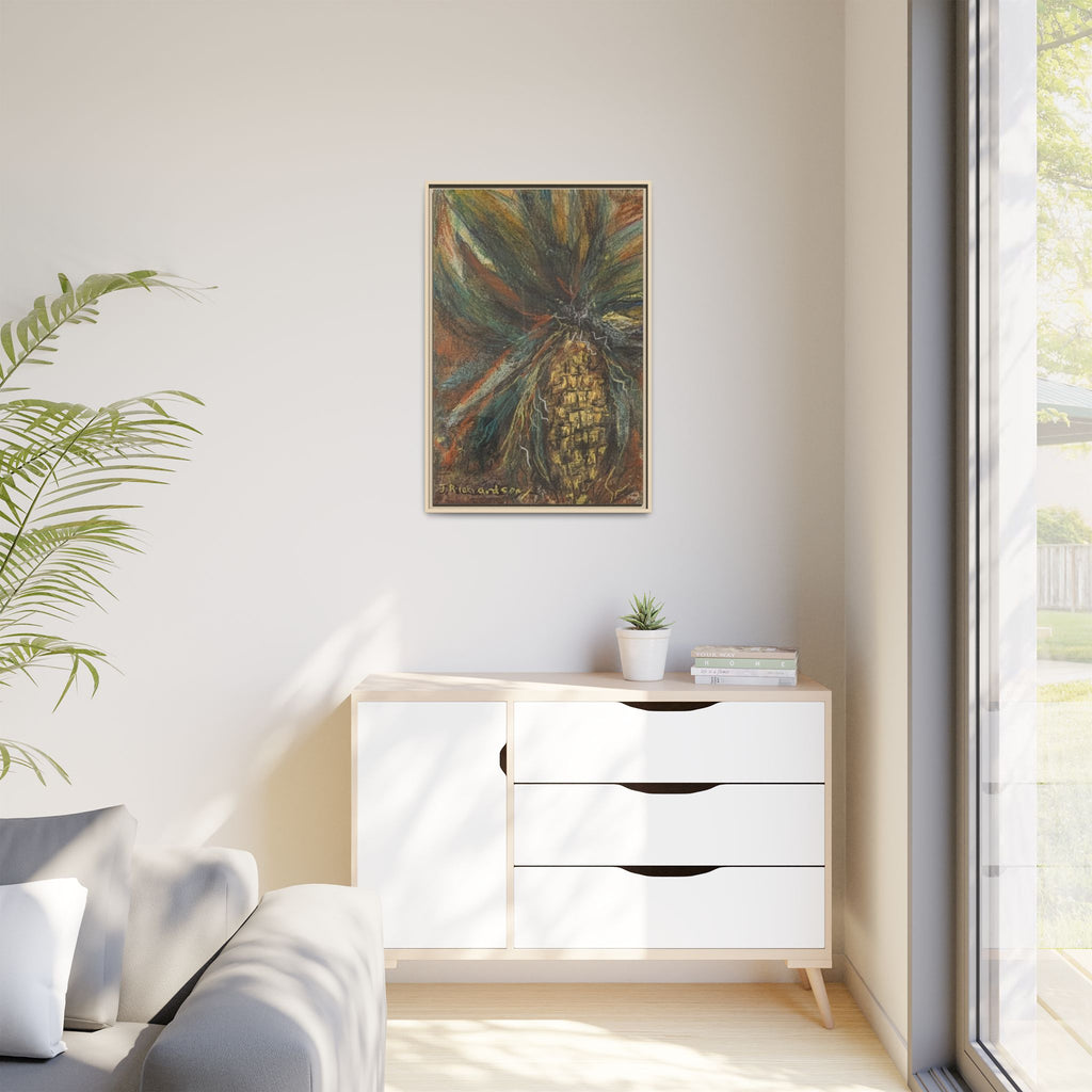 Forgotten Corn Husk Framed Canvas — Tropical Pineapple Matte Wall Art