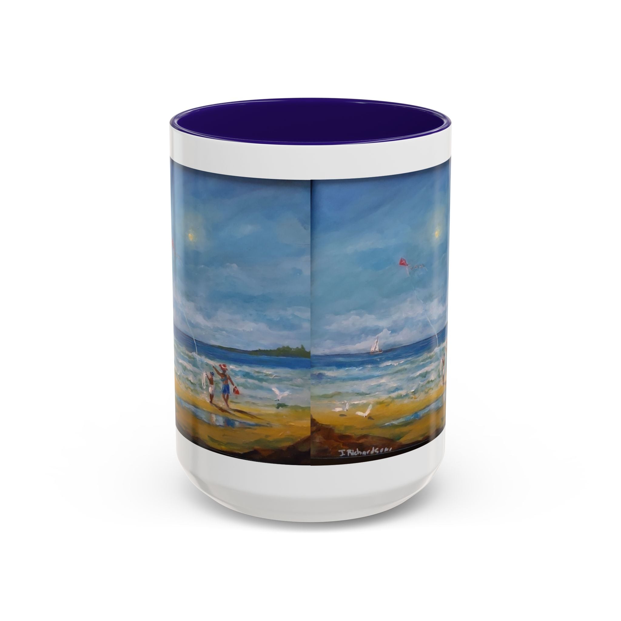 Beach & kite scene, Coffee Accent Mug - Personalize it! Colorful Ceramic Mug (11oz, 15oz)