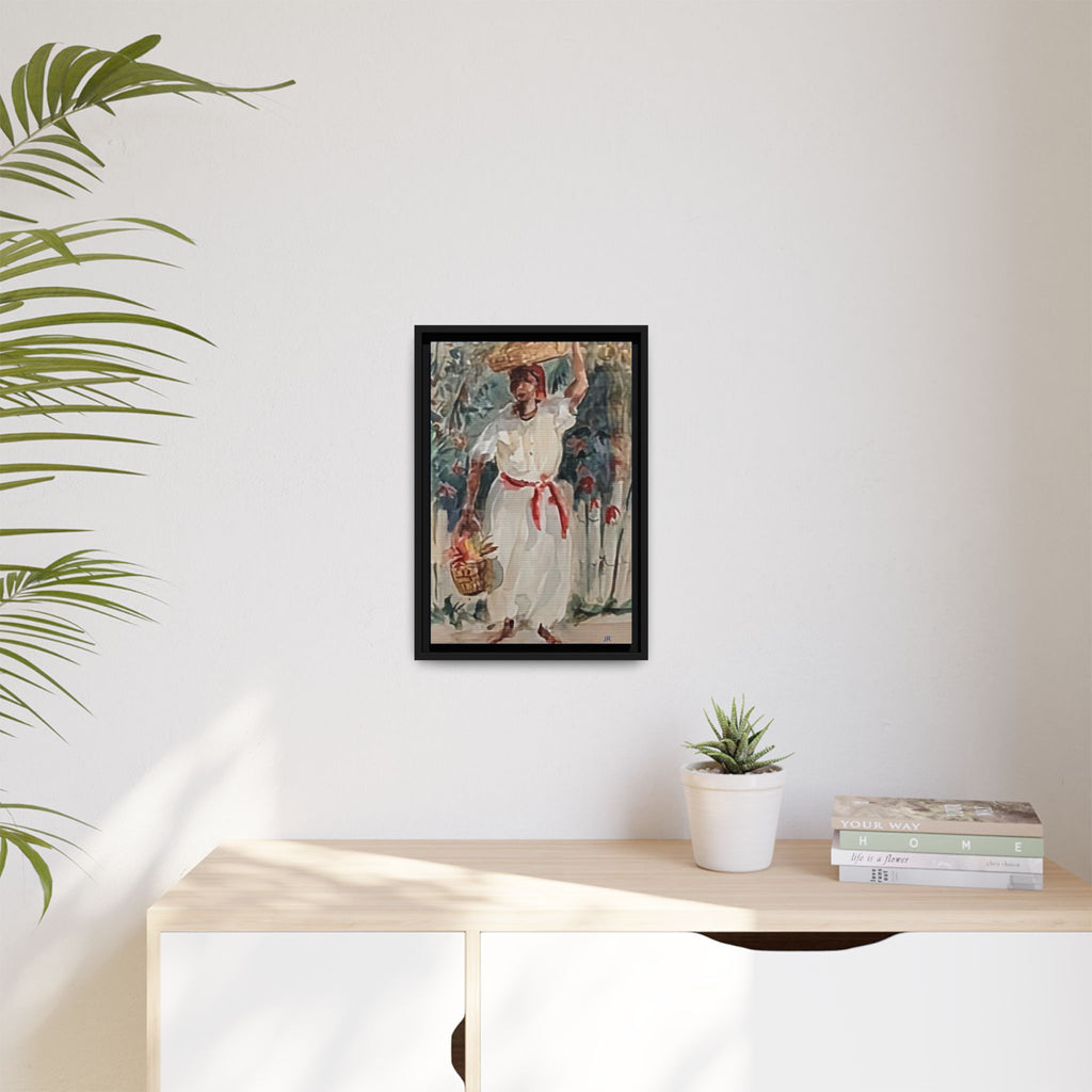 Tropical Market Woman Framed Watercolor Wall Art