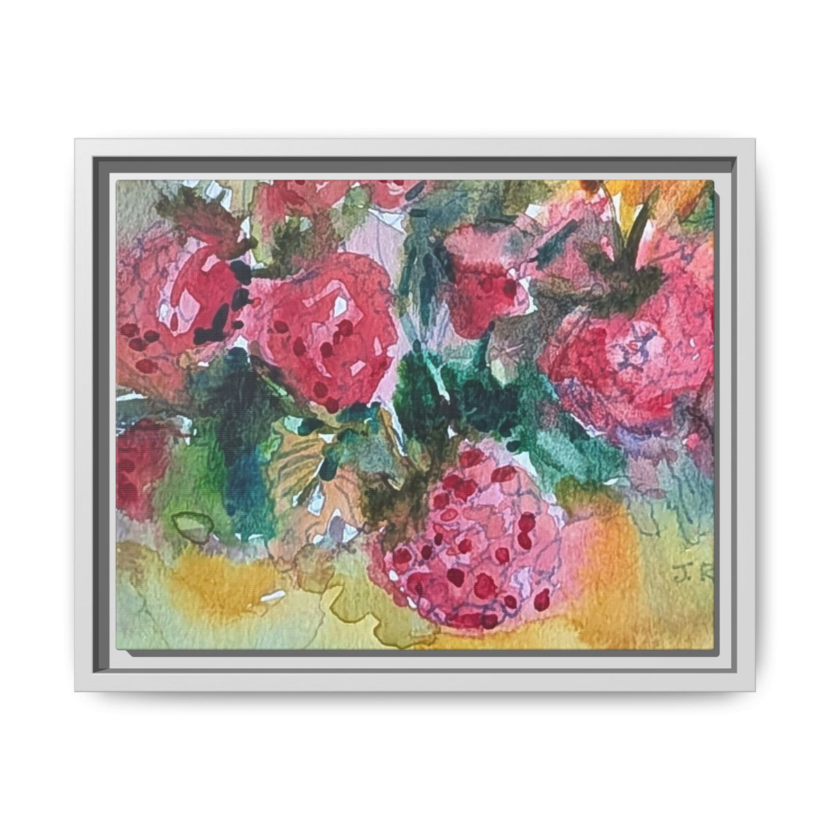 Raspberry Patch Still Life Framed Matte Canvas Print