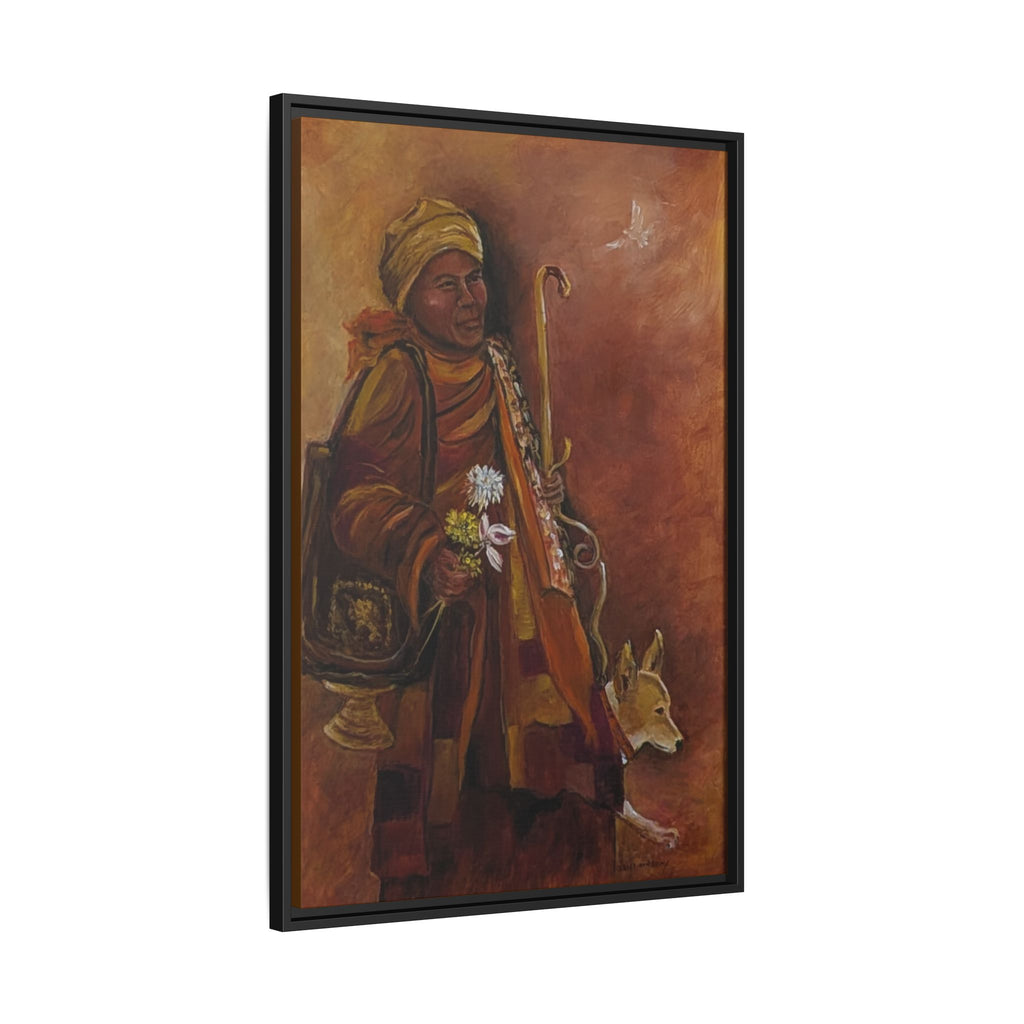 Monk & Dog & Dove Matte Canvas Framed | Earth Tone Wall Art